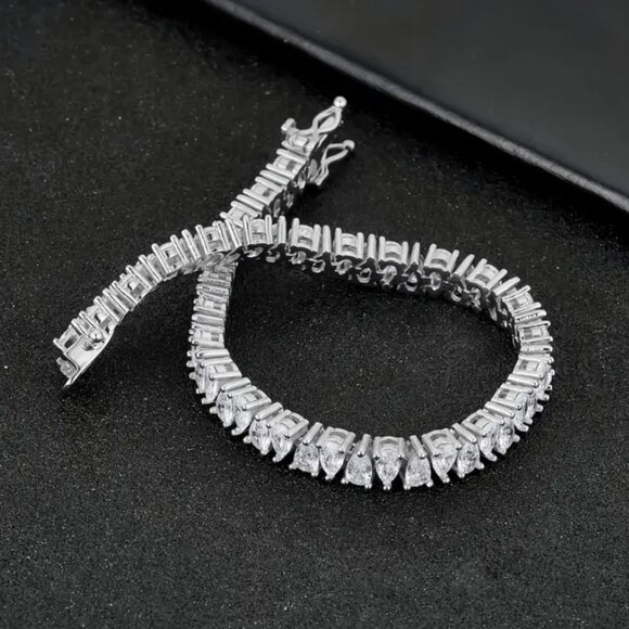 2ct Teardrop Diamond Womens 14K White Gold Tennis Bracelet 14 K Silver Jewelry - Picture 6 of 8